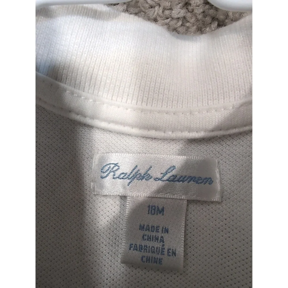 Ralph Lauren Kids White Big Pony Polo Shirt Navy Blue 3‎ Patch 18M Short Sleeve